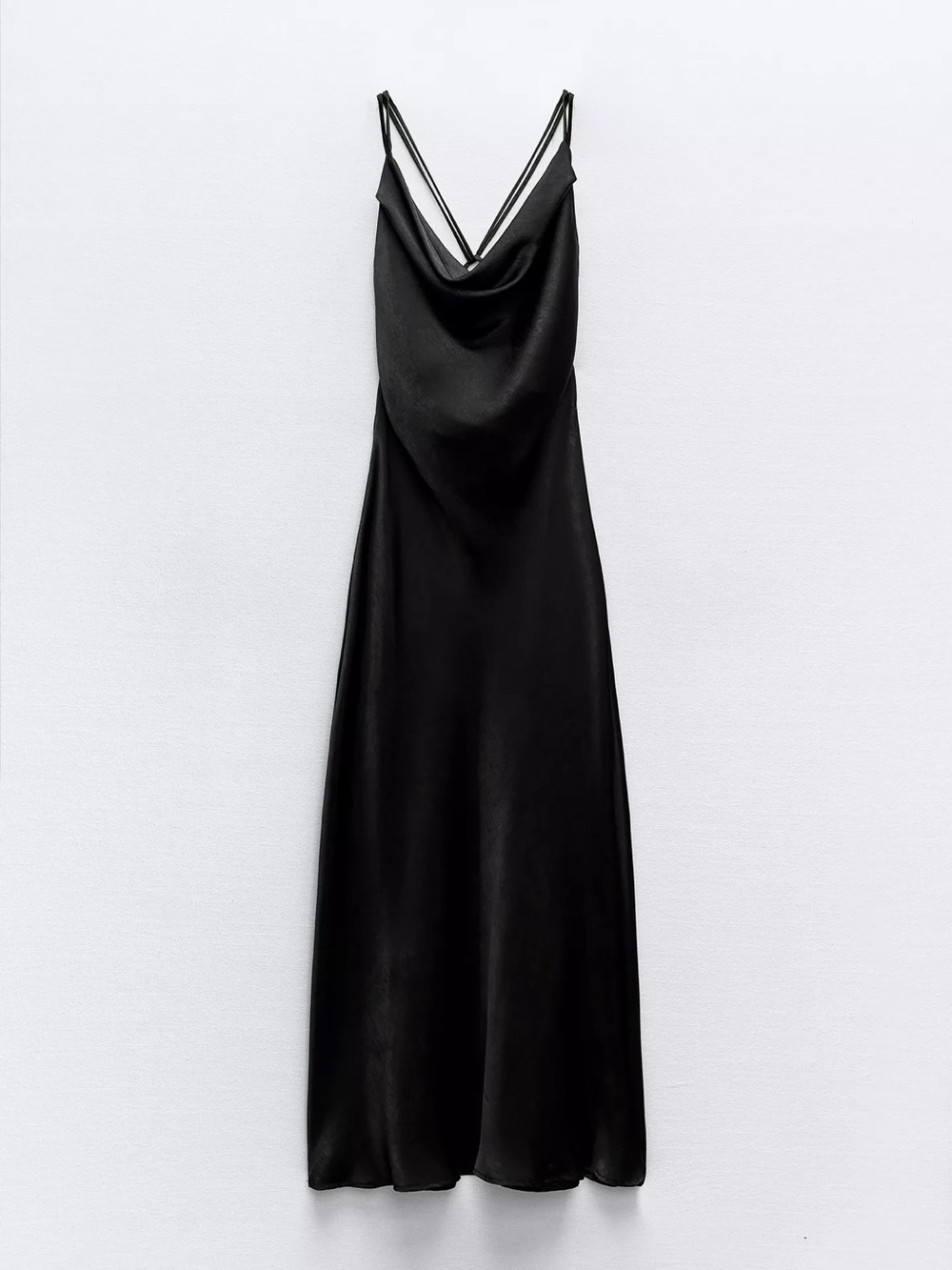 Zara Satin Black Cowl-Neck Slip Maxi Dress